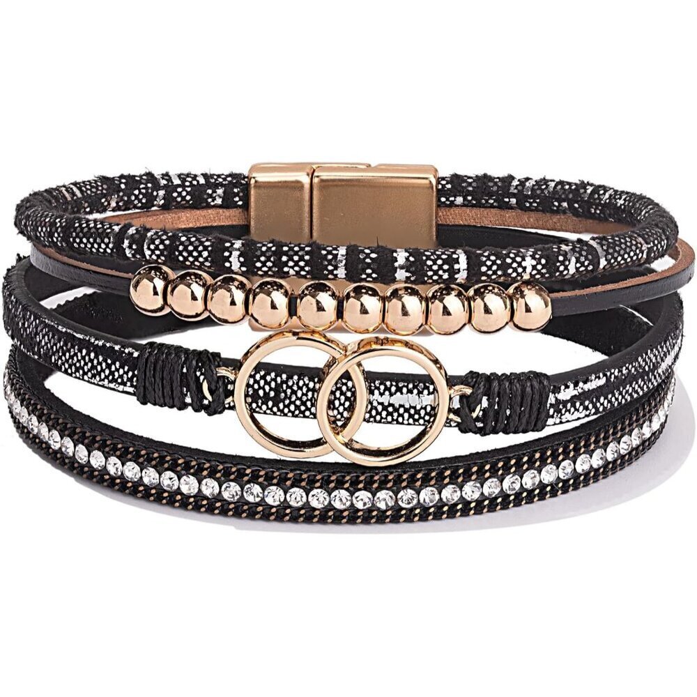Boho Leather Wrap Bracelets Beaded Cuff Bangle Stackable Infinity Jewelry Gift